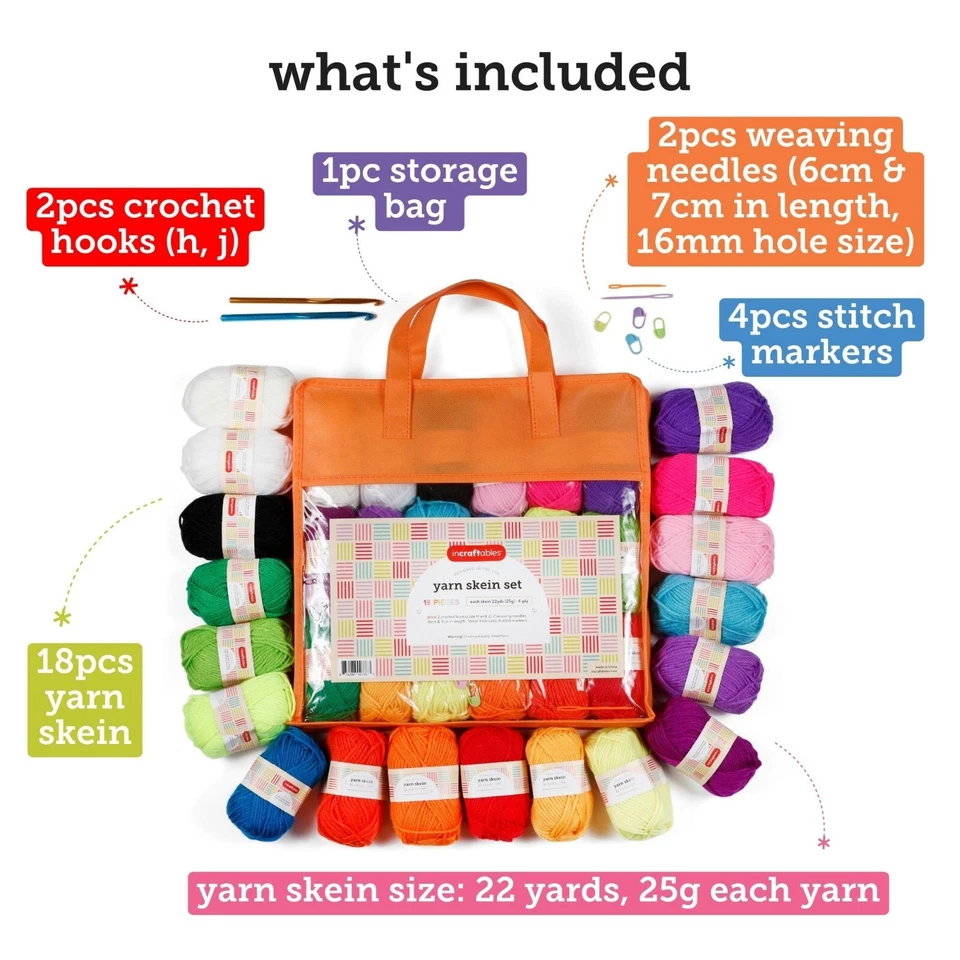 Juego de madejas de hilo acrílico surtidas Incraftables. Juego de hilo de ganchillo con madeja de 18 piezas Foto 2 de 4