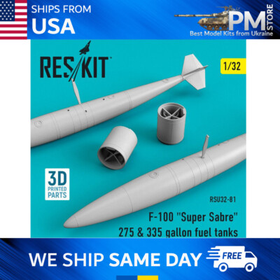 Reskit RSU32-0081 F-100 ''Super Sabre'' 275 & 335 gallon fuel tanks (1/32)