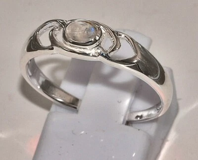 massiv Sterling Silber 925 Ring dezenter Solitär mit kleinem Mondstein ca.3x4 mm - Bild 1 von 4