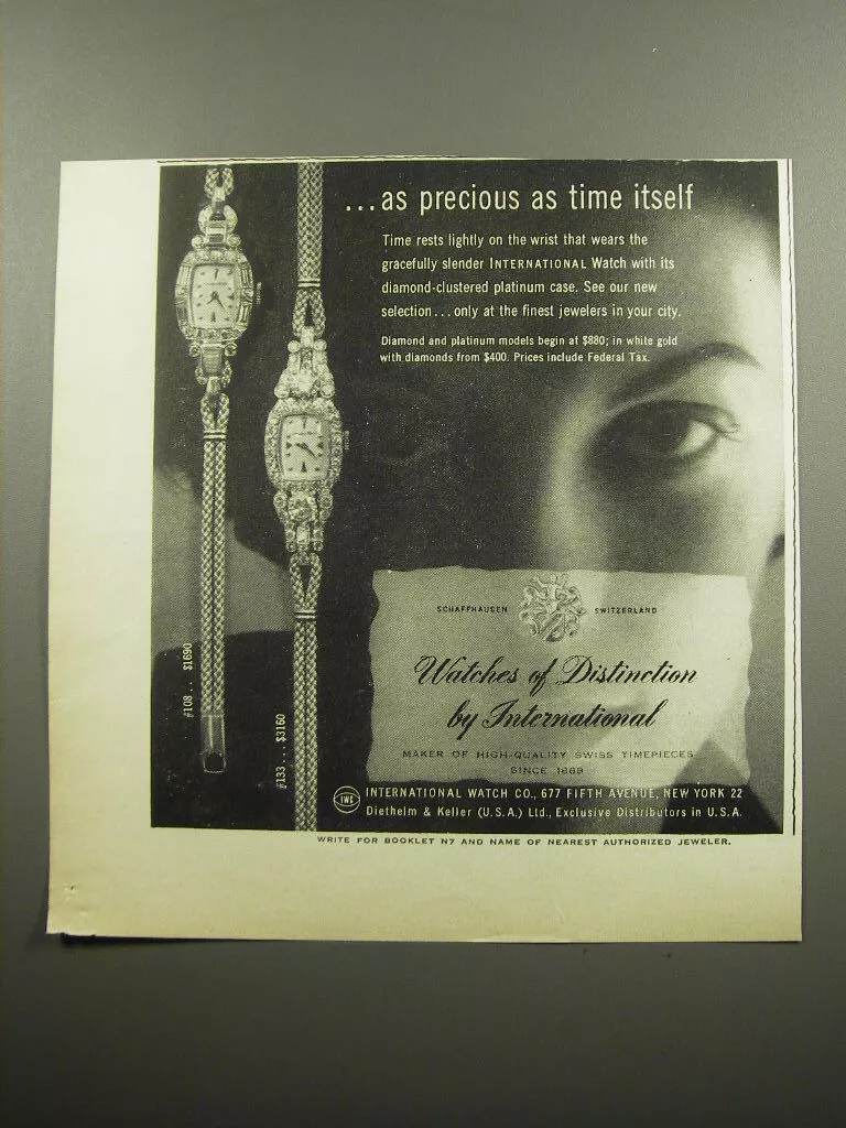 1955 International Watch Co. Watches Ad As precious as time