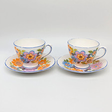 Flower Power Teacup & Saucer 2 Sets Daisy Mod Retro VTG Royal Sutherland England