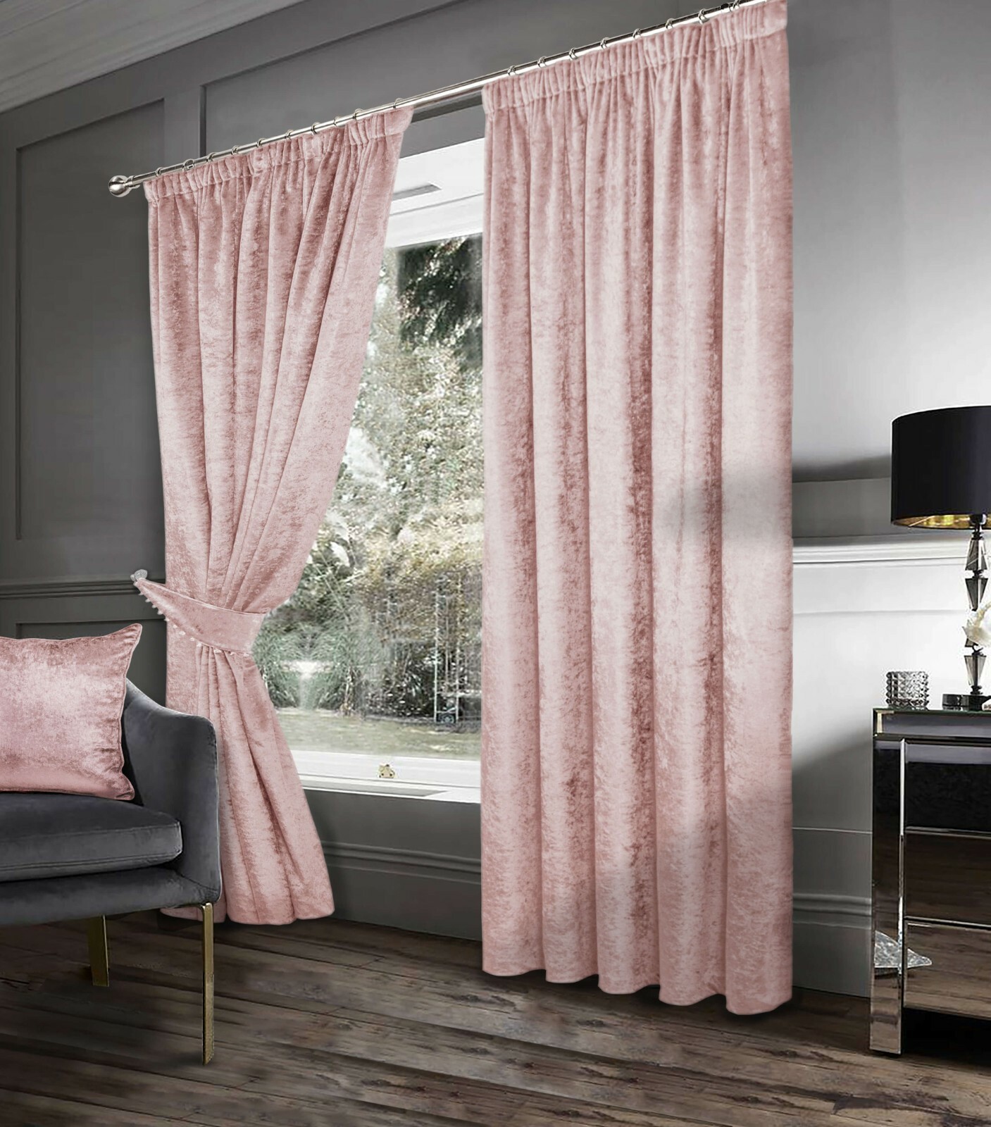 Crushed Velvet Pencil Pleat Jewel Toned Lined Curtains (Pair) £10, £15