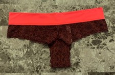 VICTORIA'S SECRET PINK S BURGUNDY ORANGE LACE SMOOTH BAND RARE CHEEKSTER PANTIES