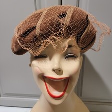 Vintage Miss Kathy New York Brown Velvet Hat Netting Veil Derby Tea Party Church