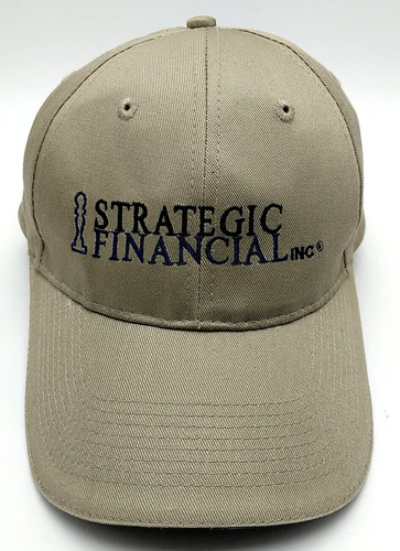 STRATEGIC FINANCIAL INC hat beige brown adjustable cotton cap