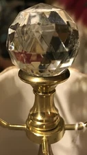 Faceted Cut Crystal Ball Prism Lamp Finial Mid Century Modern Hollywood Regency