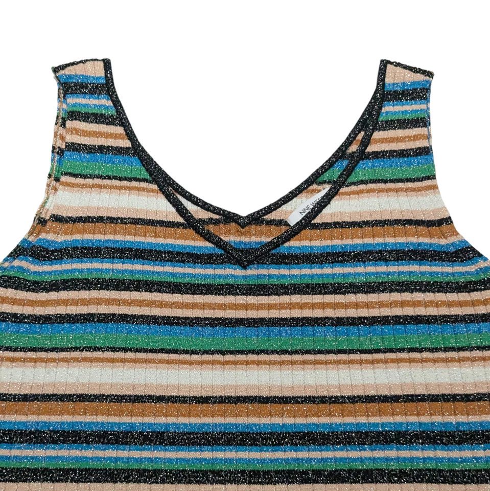 Camiseta sin mangas Nine West tejida acanalada grande colorida a rayas metálica elástica años 90 estilo Y2K Foto 4 de 4