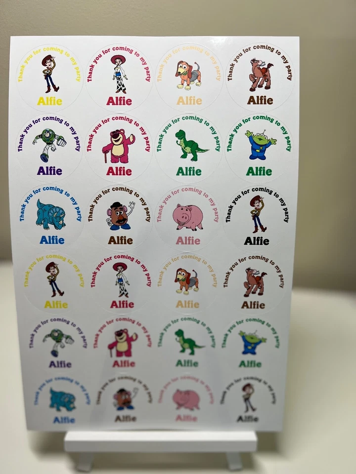 Personalised Toy story thank you stickers birthday party cones 3 sizes Princess