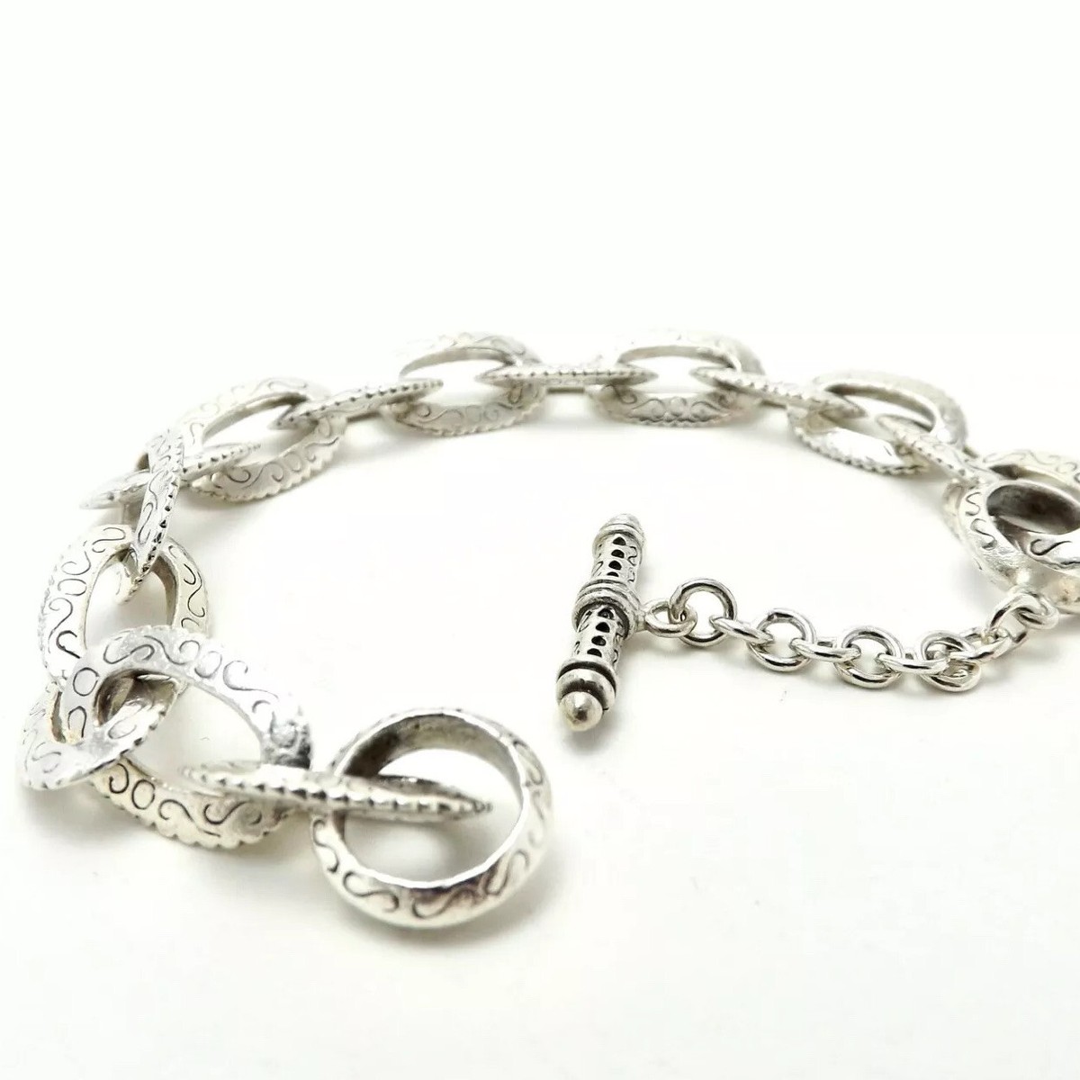 アクセサリー S.G.O Tribal Oval Link Chain Bracelet Sterling Silver Long Oval Chain Link Toggle Bracelet Textured