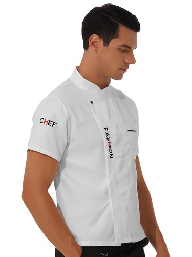 Unisex Chef Coat Double-Breast Short Sleeve Cook Jacket Kitchen Uniform Dress - Picture 119 of 140
