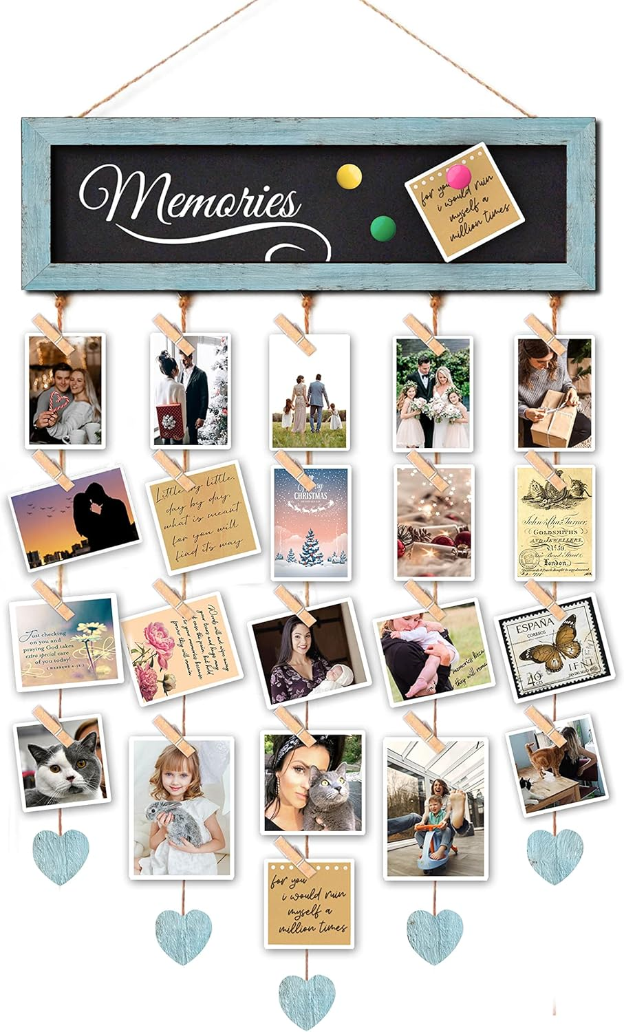 Picture Frames Collage Display Board with 30 Clips Multi Photos Cards Organizer-image
