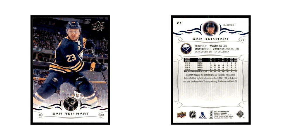 Sam Reinhart 2018 Upper Deck #21 Hockey Cards Hockey Card NM - Image 3 of 3