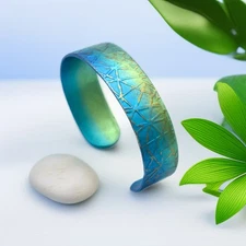 Anodized Titanium Medium Size Textured Cuff Bracelets