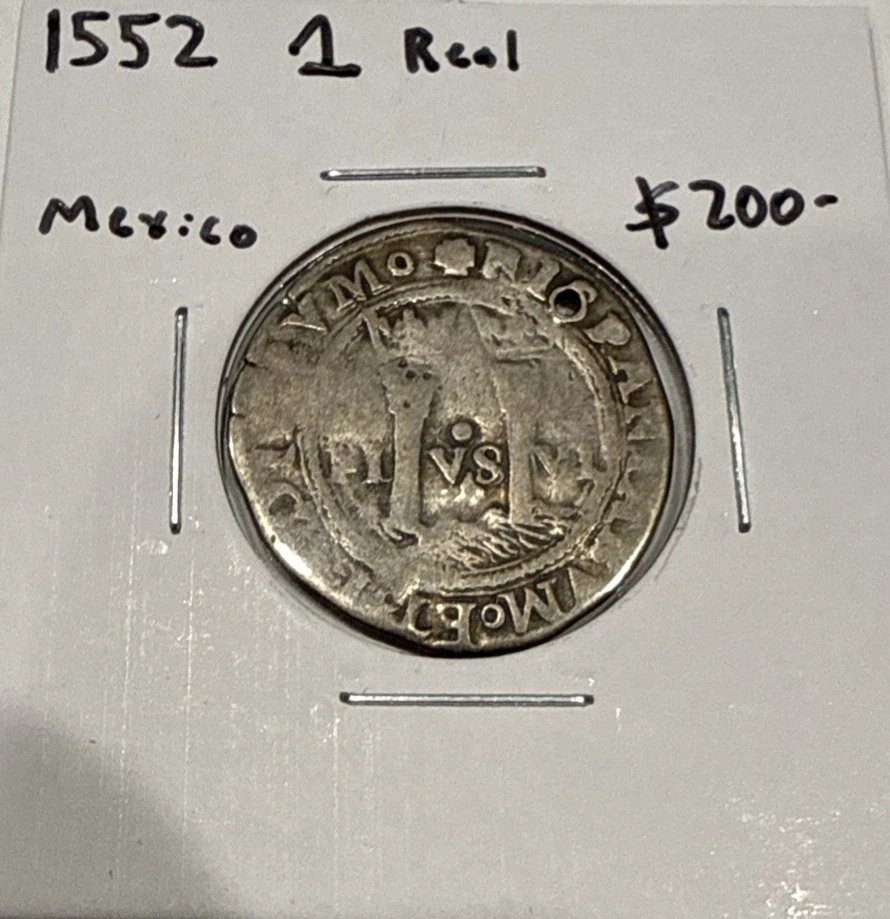 1552-1553 1 Real Mexico Silver Cob Carlos & Joanna Spanish Colonial - Holed - Image 3 of 4