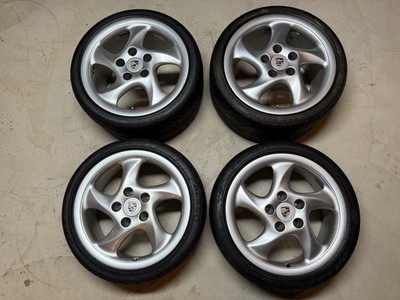 PORSCHE 993 OEM GENUINE HOLLOW SPOKES TURBO I LOOK 18'' WHEEL/TIRES & CAP SET