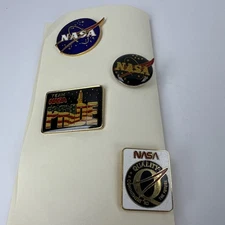 Vintage NASA Enamel Pin Button Lapel Space Team NASA Quality Lot Of 4 USA
