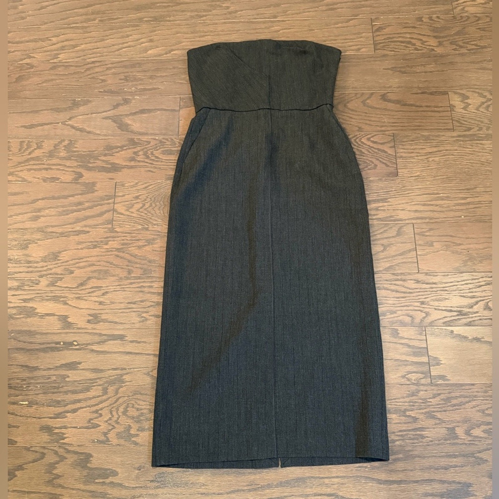 Zara ZW Collection Gray Strapless Midi Dress Draped Bodice Size Large NWOT