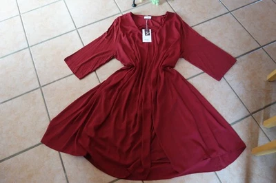 SHEEGO Kleid mit Überwurf Gr.  56 NEU bordeaux weinrot Stretch A-Form LAGENLOOK - Bild 1 von 4