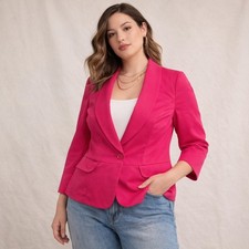 CAbi Pink Fitted Blazer Jacket Size 6 Cotton Stretch Career Workwear