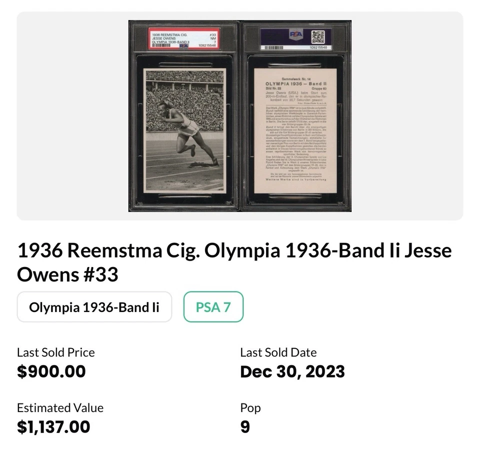 Reemstma Cig. 1936 Olympia 1936-Band Ii Jesse Owens #33 PSA 7 POP 9 Foto 3 de 3