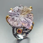 AAA carving 40 ct Natural Ametrine Ring 925 Sterling Silver Size 7.5 /R467957