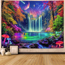 Blacklight Fantasy Waterfall Forest Tapestry 48X36 Inch