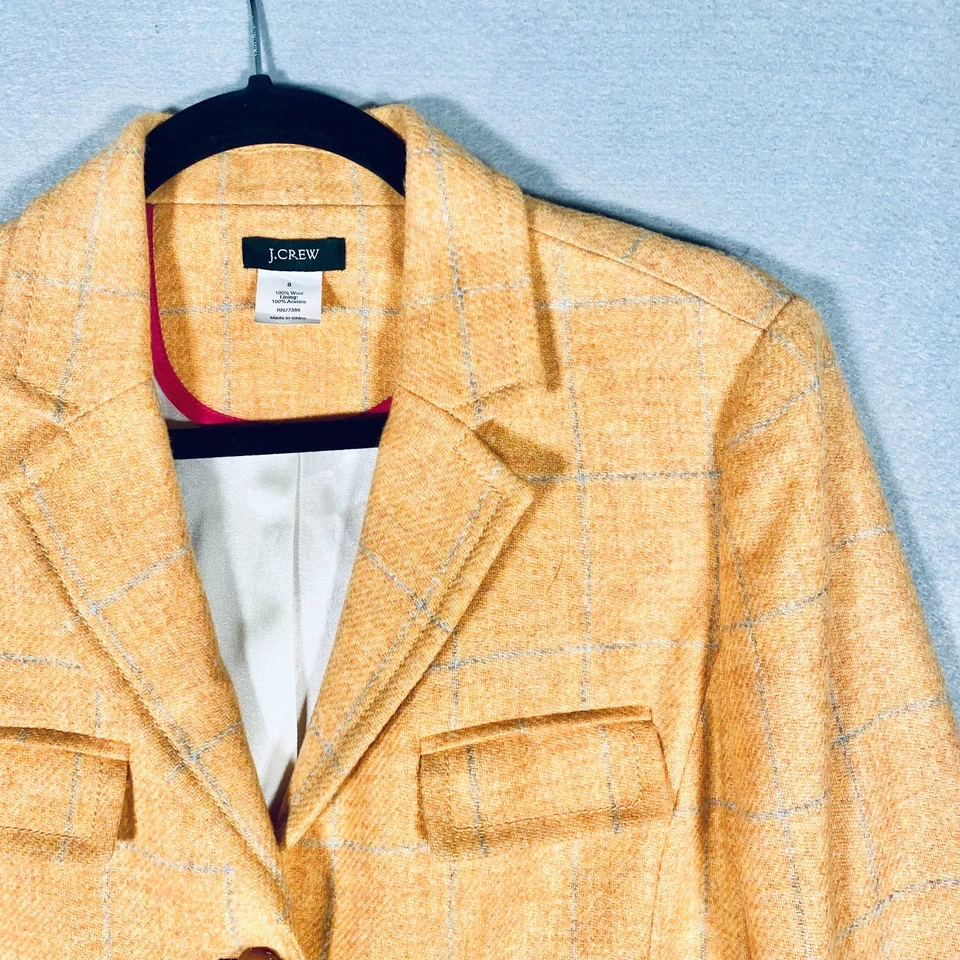 Blazer J Crew para mujer 8 amarillo lana tweed chaqueta de un solo pecho a cuadros Foto 3 de 4