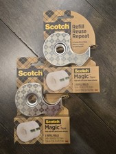 Scotch Stainless Steel Refillable Tape Dispenser  2 Magic Tape Rolls 3M NEW
