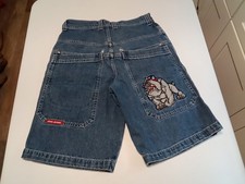 Vintage JNCO Jean Shorts Embroidered Bulldog Jorts 90s Skate Distressed 31 x 22