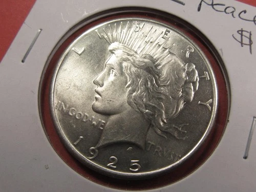 1925 $1 U.S. Peace Silver Dollar. Circulated AU+. Super detail. (126106)