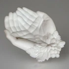 Vintage Milk Glass Open Hands Trinket Dish 7" Westmoreland Signed