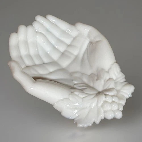 Vintage Milk Glass Open Hands Trinket Dish 7" Westmoreland Signed
