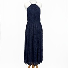 Vera Wang Navy Blue Lace Halter Maxi Dress Bridesmaid Formal Gown Women's Size 4