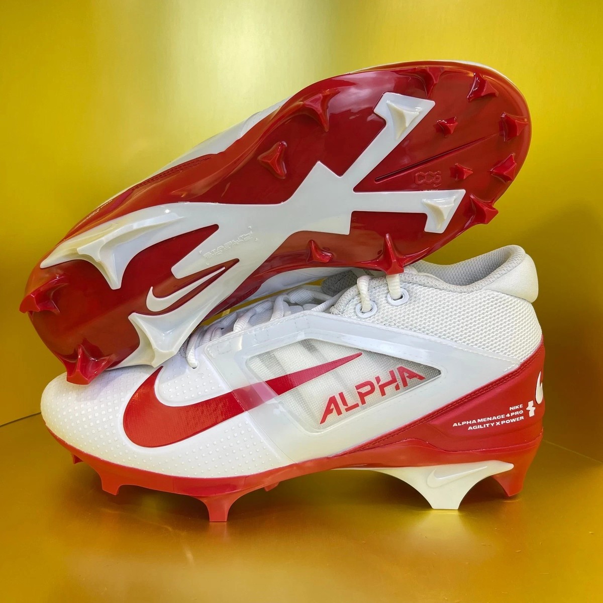 Nike Alpha Menace 4 Pro Football Cleats FD7037 102 White Red‎ Mens Size 10 Nike Alpha Menace 4 Pro Football Cleats Men main image 3