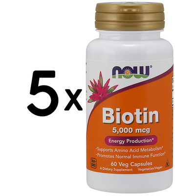 5 x NOW Foods Biotin, 5000mcg - 60 vcaps (139,96 EUR/kg)