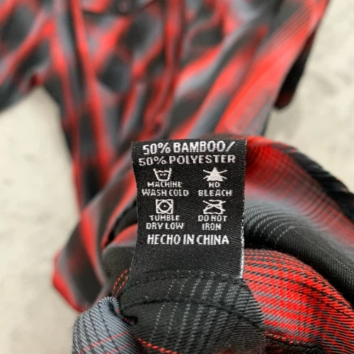DIXXON CORAZON Shirt Men L Red Black Plaid Short Sleeve Bamboo Blend Button Down - Picture 6 of 7