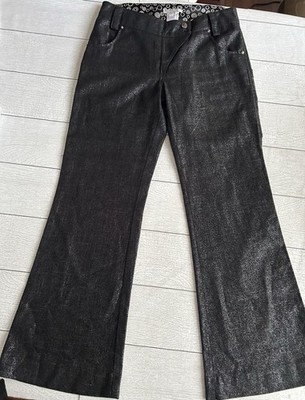 Alberto Makali Pants 8 Mod Black Metallic infused Flare leg Wide Belt Loops EUC
