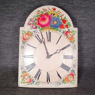 Antike dekorative Schwarzwälder Schilderuhr / Lackschilduhr mit Blumenmotiv