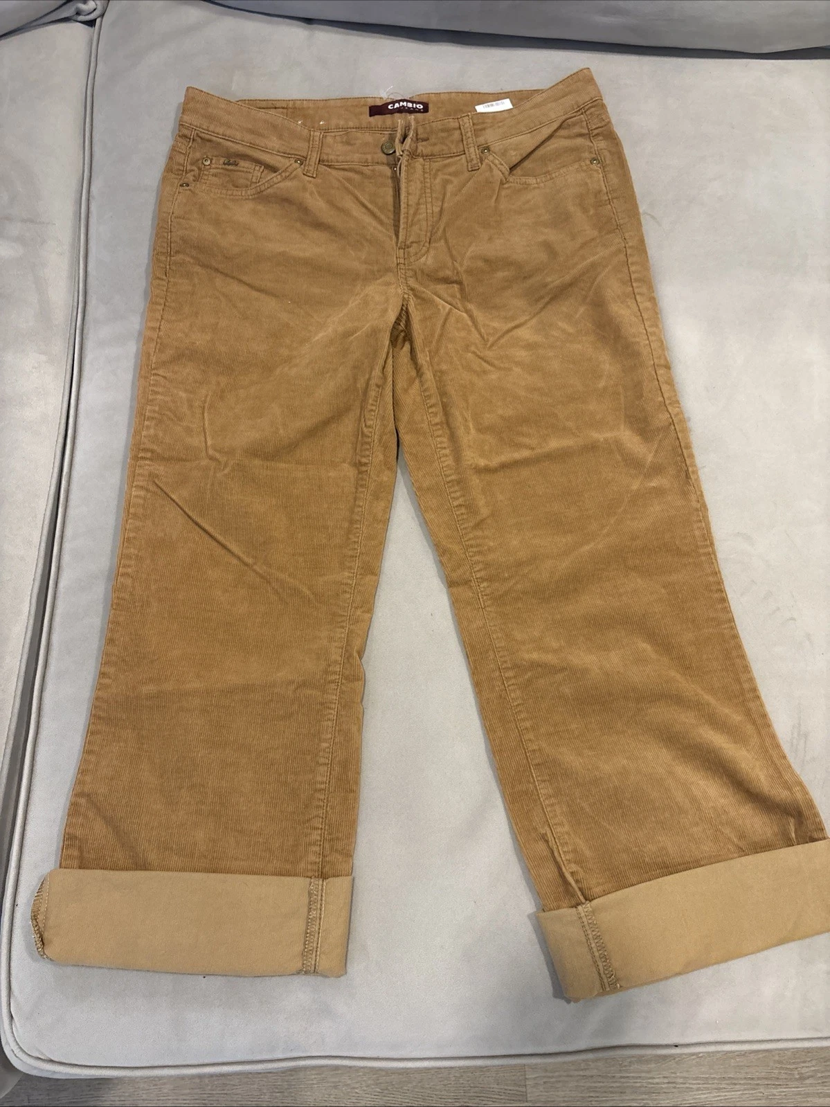 CAMBIO Norah Corduroy Pants WUS 14 Camel Brown Stretch Straight Leg Germany