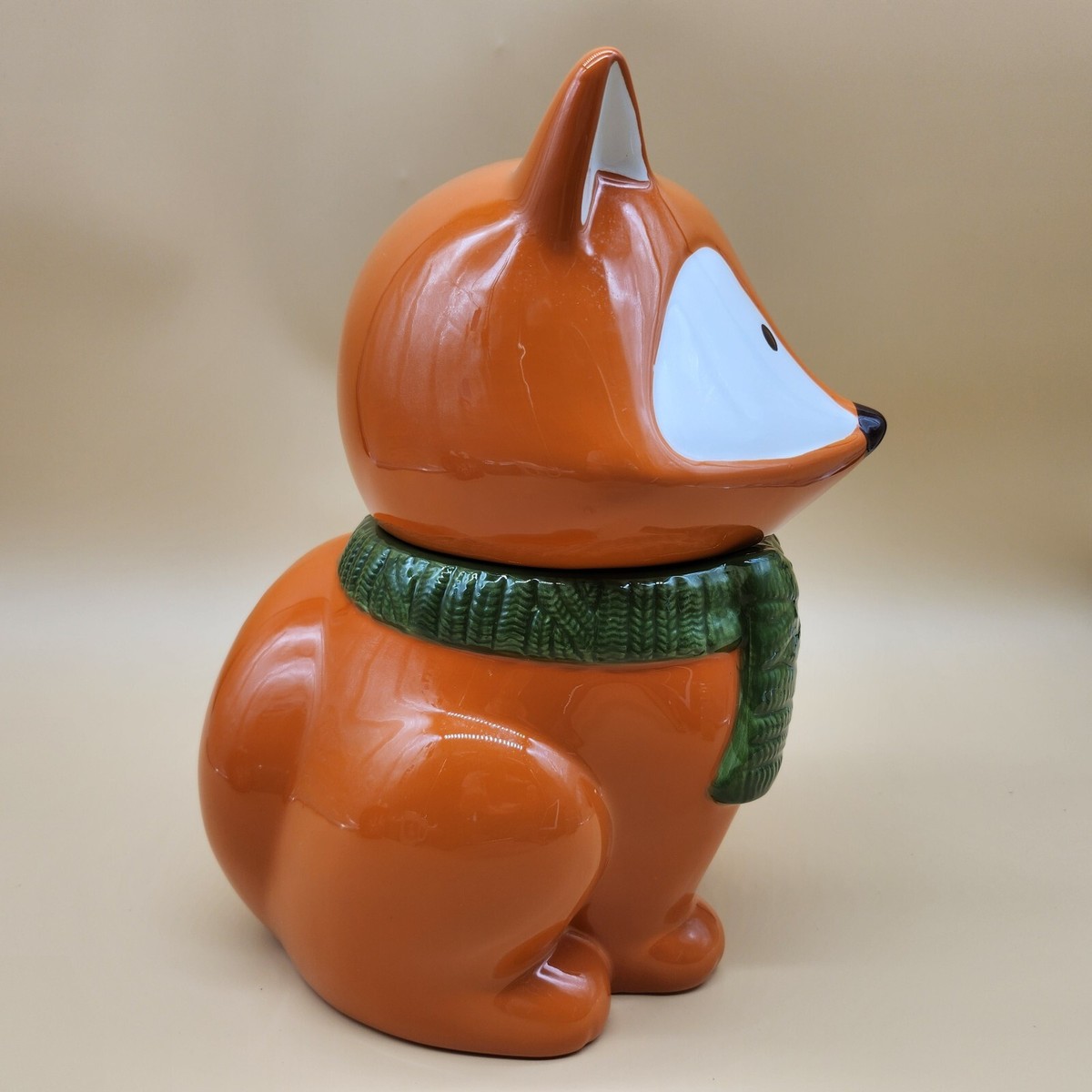 Cheryl's Ceramic Green Scarf Orange Sitting Fox Cookie Jar
