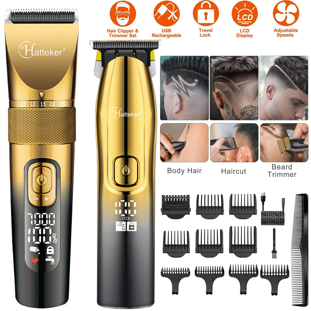 Hatteker Cordless IPX7 Men's Hair Clipper with T-Blade Trimmer Set