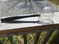 Antique Primitive Glass Ladle Scoop Dipper Wood Handle 13 inch