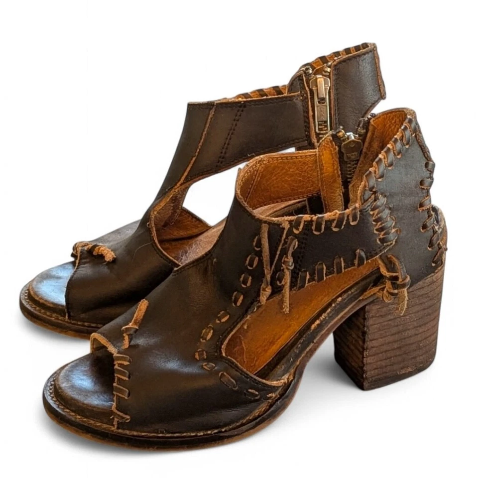 Farylrobin Loki Full Leather Wooden Heel Distressed Sandal Womens Sz 6 - Image 4 of 4