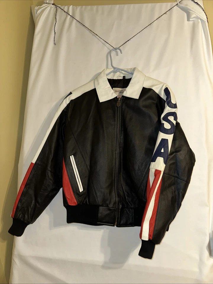 Blusa de cuero Michael Hoban años 90 estrellas y rayas tipo L vintage para hombre Foto 2 de 4