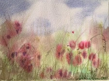 Flowers watercolor painting Pink floral art colorful field plants nature artwork