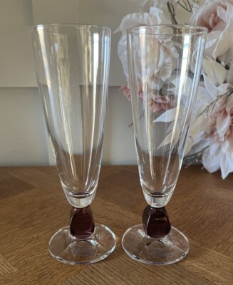 Vintage Schott Cristal Stemmed Aperitif Glasses Clear With Amethyst Set Of 2