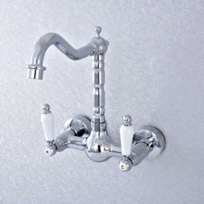 Polished Chrome Brass Kitchen Faucet Bathroom Sink Mixer Tap Wall Mount ssf548