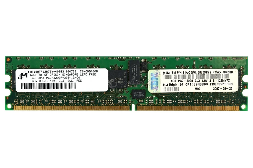 39M5808 IBM MEMORY 1GB 1RX4 PC2 3200R DDR2 38L5915 - Image 2 of 4