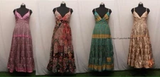 Indian 5 Pcs of Vintage Recycle Sari Silk Maxi Beach Sundress Boho Gypsy Dress