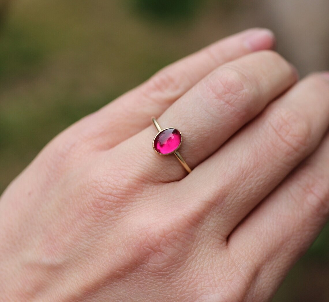 925 Sterling Silver Gold-Plated Ruby Gemstone Ring Perfect Birthday Gift